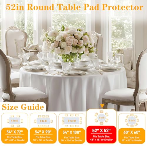 Table Pad Protector with Flannel Backing Cut to Fit Waterproof Heat Resistant Heavy-Duty Reusable Table Cloth 52" Round Vinyl Table Padding Under Tablecloth - size: 52" (Round)