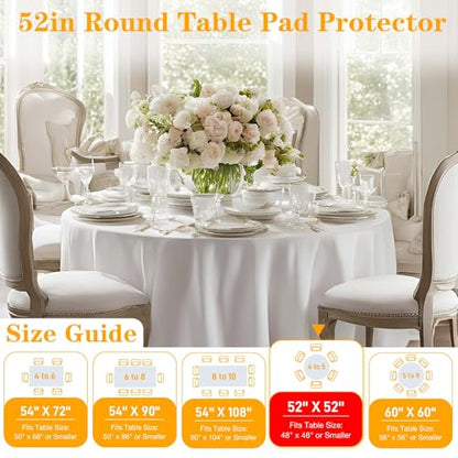 Table Pad Protector with Flannel Backing Cut to Fit Waterproof Heat Resistant Heavy-Duty Reusable Table Cloth 52" Round Vinyl Table Padding Under Tablecloth - size: 52" (Round)