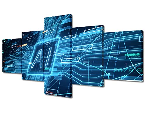 Office Wall Decor Artificial Intelligence Prints Wall Art Canvas Wall Decor 5 Piece Wall Art Artwork for Walls Framed Wall Art Home Office Decor Canvas Art Hanging Wall Decor, 50"x24" - color: Artwork-02, size: 50''Wx24''H