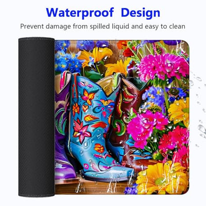 Large Gaming Mouse pad,Boots and Flowers Anti Slip Rubber Base Mouse pad, Suitable for Computer, Laptop, Office Desk Accessories - color: Boots and flowers