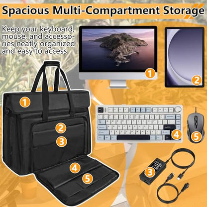 ORKELS Hard PE All-in-One Computer Monitor Carrying Case for 21–24 in iMac, Protective Storage Bag for Monitor, Keyboard, Mouse, Cables & Accessories