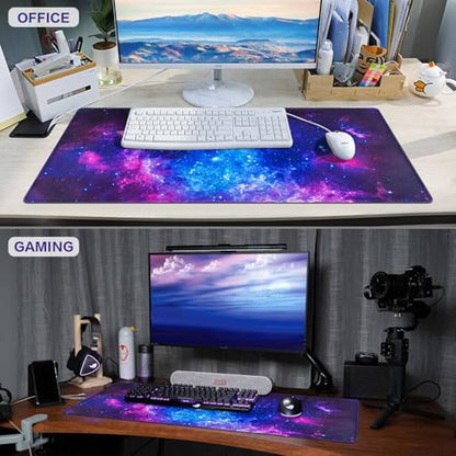 Canjoy Gaming Mouse Pad, 31.5x15.7inch Large Extended Mousepad Big Computer Desk Mat for Keyboard and Mouse Full Desk Mouse Mat with Non-Slip & Rubber Base - color: Blue Galaxy