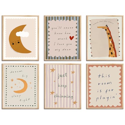 Kids Wall Art Decor, Baby Girl & Boy Nursery Decor, Vintage Nursery Canvas Wall Art, Toddler Room Bedroom Playroom Poster, Cute Colorful Animal Eclectic Gallery Posters Prints Artwork, 8"x10" Unframed - color: 6pcs Baby Art - 8"x10", size: 8"L x 10"W