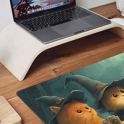 Wizard Cats Playing Cards Playmat, 35.4 x 15.7 Inches, Board Game Mat, Whimsical Fantasy Art Desk Mat | Mouse Pad - color: Cats Playing Cards