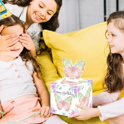 Butterfly Birthday Money Pull Box for Cash, Happy Birthday Butterfly Boxes Gifts for Money Pull Out Card, 50Pcs Transparent Bags - color: White