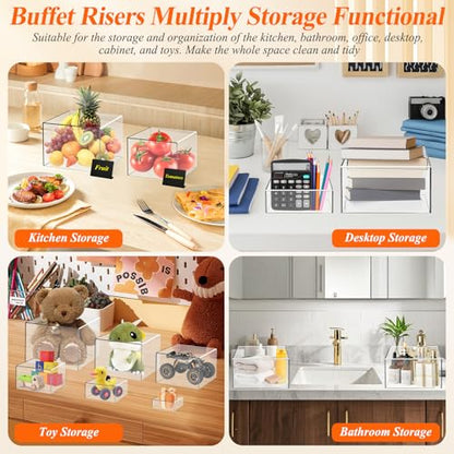 8 Pcs Clear Acrylic Buffet Risers with LED Fairy Lights, Acrylic Food Risers with Mini Sign and Maker, Clear Buffet Risers and Stands for Party Catering Dessert Collectibles(9" 8" 7" 6" 5" 5" 4" 4" ) - color: Clear 9" 8" 7" 6" 5" 5" 4" 4"