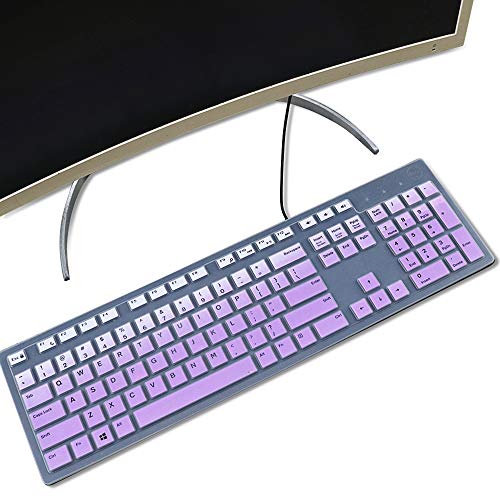 Keyboard Cover for KB216 Wired & Dell KM636 Wireless Keyboard/Dell Optiplex 5250 3050 3240 5460 7450 7050/ Dell Inspiron AIO 3475/3670/3477 All-in one Desktop Keyboard Skin, Ombre Pinkish Purple - color: Ombre Pinkish Purple