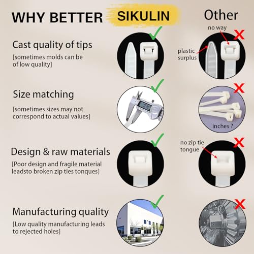 White Zip Ties Assorted Sizes 4+6+8+12 Inch, 400 Pack, Clear Zip Ties, White Cable Ties, Zipties Clear, UV Resistant Wire Ties, Plastic Ties, Tie Wraps Assorted Sizes, SiKuLin - size: 4+6+8+12 (400 Pack)