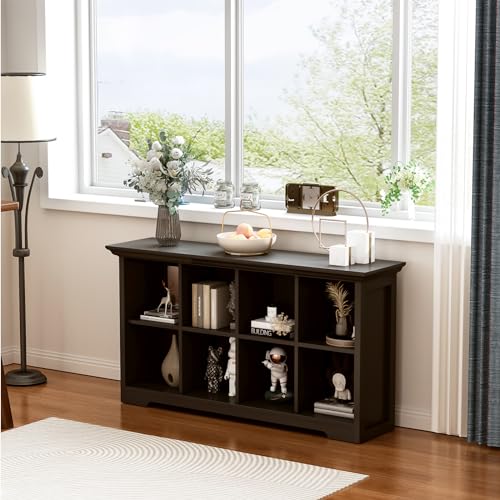 OSCHF Cube Shelf Bookcase with Base - Wooden 2 Tiers Floor Standing Low Storage Cabinet for Home and Office, 8-Cube Lattice Bookshelf, Black - color: Black, size: 8-Cube