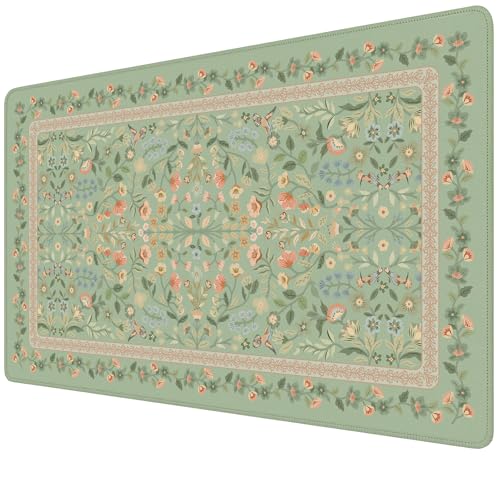 iCasso Aesthetic Flower Mouse pad for Laptop, Desk Pad Mat, Desk Matt for Desktop 13.7"x23.6", Anti-Slip Mousepad with Stitched Edges for Laptop Computer Keyboard(Light Green) - color: Light Green, size: 23.6L x 13.7W inches