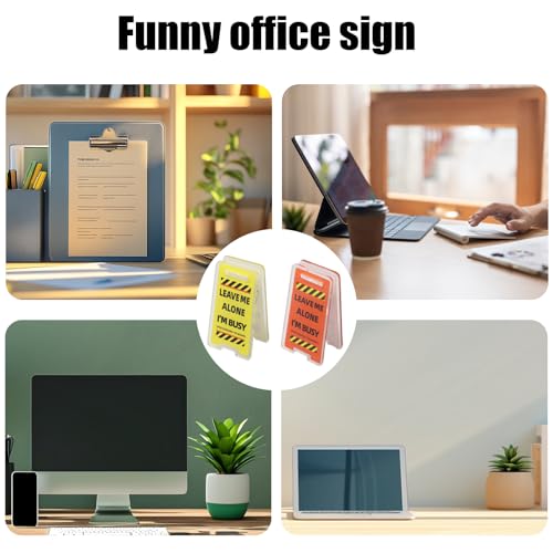 8 Pack Funny Sticky Note Holder - Caution Overstimulated Desk Sign, Answer Desk Rates Sign for Work, Mini Funny Office Decor (Yellow+Red)