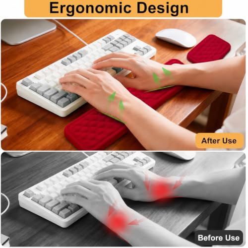 Keyboard Wrist Rest Mouse Wrist Support, Memory Foam Wrist Rest Pad for Computer Laptop, Ergonomic Wrist Cushion Support for Typing Pain Relief, Gaming Home Office, Red - color: Red