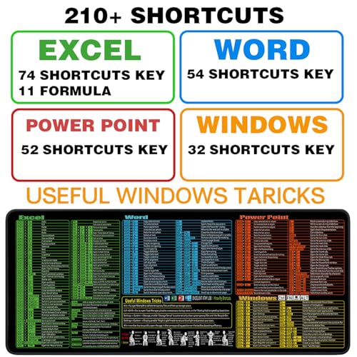Mouse Pad for Excel/Word/PowerPoint/Windows Shortcuts, Excel Cheat Sheet Desk Pad PC Desk mat, 31.5"x11.8" Large XL Mouse Pad, Office Desk Accessories for Desk Mat for Office, Gaming - size: 31.5L x 11.8W inches
