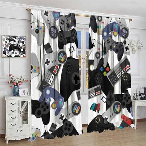 Gamer Curtains, Gamepad Modern Controller Games Console Window Curtains for Boys Girls Kids Room Bedroom Living Room 42" W X 45" L - color: Gamepad-6, size: 21"W x 45"L (Pack of 2)