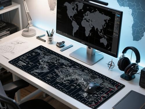 Large Mouse Pad 35.4x15.7 Inch World Map - XXL Gaming Desk Mat with Non-Slip Rubber Base, Stitched Edges | Keyboard and Mouse Pad for Gaming/Office | Portable Desk Pad - color: Dark black