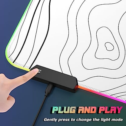 ITNRSIIET RGB Gaming Mouse Pad, Full Desk XL Extended Large Gaming Mousepad, 12 Lighting Modes 30% Thicker Big LED Desk Mat for Gamers, 32 x 12 inches, Topographic Contour White - color: Topographic Contour White