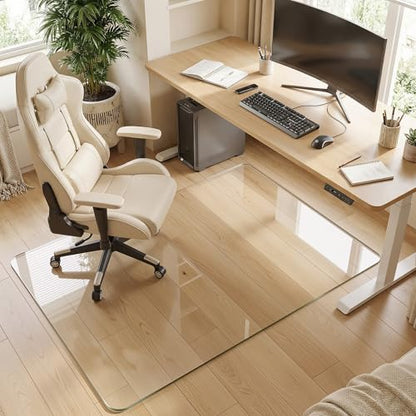 Tempered Glass Chair Mat for Hardwood Floor, 36" x 48" Heavy Duty Glass Office Chair Mat, for Low Pile Carpet, 0.2" Thick with 4 Non-Slip Pads, Smooth Rolling for Home & Office - size: 36" x 48"
