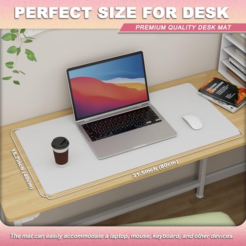K KNODEL Leather Desk Pad Protector, Office Desk Mat, Large PVC Leather Desk Blotter, Non-Slip Mouse Pad (White, 15.7" x 31.5") - color: White, size: 15.7" x 31.5"