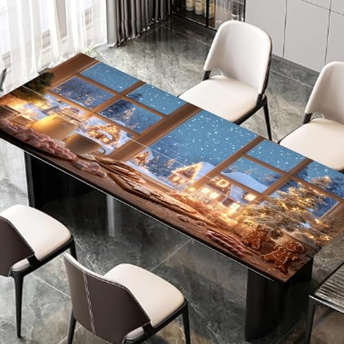 Christmas Desktop Sticker 39.37x23.62In, Cozy Winter Snow Village Desk Decal, Waterproof Table Surface Sticker, Home Office Decor - color: Colorful182