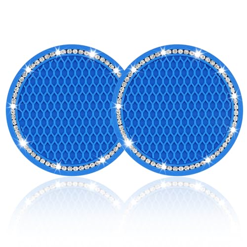JUSTTOP Car Cup Holder Coaster, 2 Pack Universal Auto Anti Slip Cup Holder Insert Coaster, Bling Crystal Rhinestone Car Interior Accessories-Deep Blue - color: 2pcs-deep Blue, size: Bling coaster(2 pack)