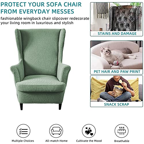 KRFOONN Stretch Wing Chair Slipcovers Jacquard 2 Piece Wingback Chair Covers Soft Spandex Wingback Armchair Slipcover Furniture Protector Chair Covers for Living Room Wingback Chair, T18 - color: Color T18
