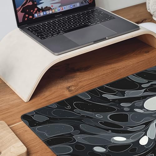 Oversized Desk Mat, Abstract Liquid Art Design, 35.4x15.7 Inches, Washable Mouse Pad, Stitched Edges, Non-Slip Rubber Base, Rectangular - color: Marble Swirl Extended