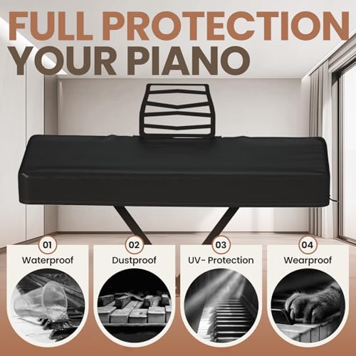 BENVOL 61/88 Keys Piano Cover - Waterproof Dustproof Keyboard Protector with Music Stand Zipper, Adjustable Drawstring, Soft Spandex Fabric for Yamaha, Casio 61/88-Key Digital Pianos (61keys-black) - color: 61keys-black
