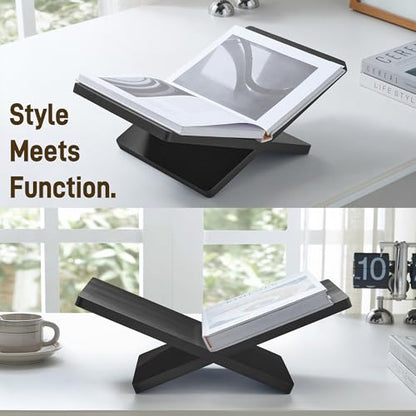 Solid Wooden Book Stand for Desktop Display & Reading –15.7" x 9.4" x 5.7” Extra Large Wood Open Book Holder for Cookbook, Bible, Recipe, Textbook, Magazine (Solid Black Finish Wood) - color: Solid Black Finish Wood