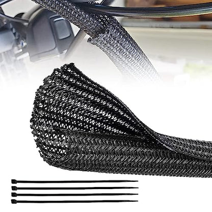 RED WOLF 10 Feet - 1 Inch Braided Wire Cable Sleeve Split Wiring Loom Tube Flexible Self-Wrap for Automotive Computer Cable Cord Management Cover Protector, Anti-Scratch High-Temperature Black Loom - size: 1" x 10FT