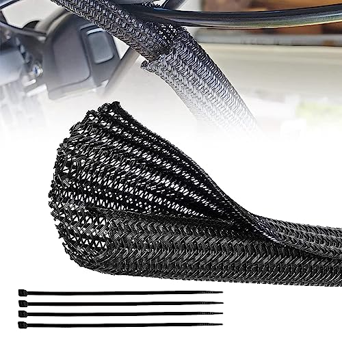 RED WOLF 10 Feet - 1 Inch Braided Wire Cable Sleeve Split Wiring Loom Tube Flexible Self-Wrap for Automotive Computer Cable Cord Management Cover Protector, Anti-Scratch High-Temperature Black Loom - size: 1" x 10FT