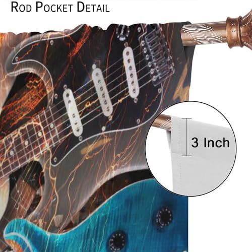 Colourful Guitar Theme Window Curtain, Electronic Musical Instruments Rock Music Art Window Curtain for Bedroom Living Room 42" W X 45" L(No Blackout) - color: Music-1, size: 20.5"W x 45"L (Pack of 2)