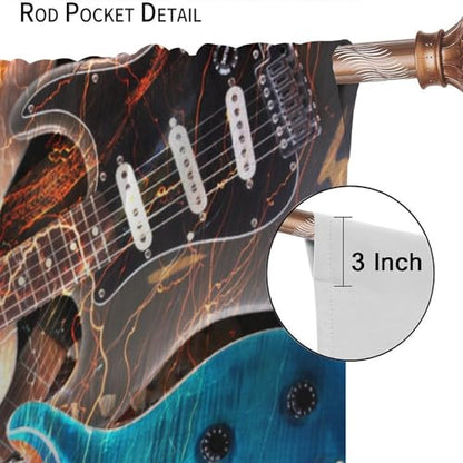 Colourful Guitar Theme Window Curtain, Electronic Musical Instruments Rock Music Art Blackout Window Curtain for Bedroom Living Room 42" W X 45" L - color: Music-1, size: 21"W x 45"L (Pack of 2)