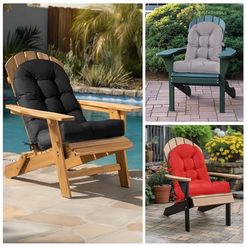 Adirondack Chair Cushion Waterproof Rocking Chair Cushion, Tufted High Back Patio Chair Cushions with Anti-Slip Ties for Rocking Chairs,Adirondack Chair,Patio Furniture (Black) - color: Black