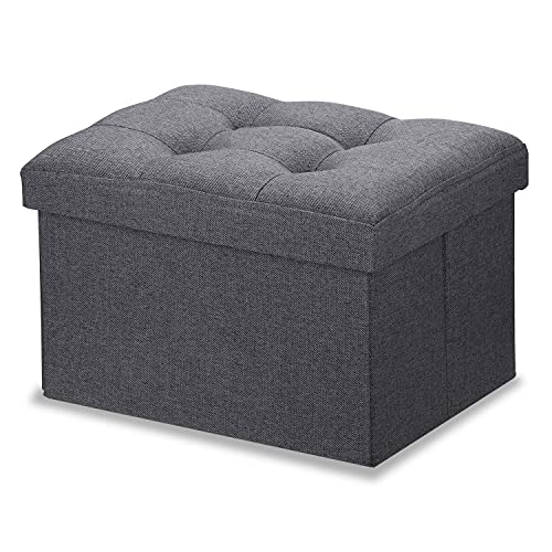 LINMAGCO Ottoman Storage Ottoman with Storage Small Foot Rest Stool Under Desk Stool Short Folding Footrest Linen Cloth Dark Gray 16X12X12IN - color: Grey(linen), size: 12"D x 16"W x 12"H