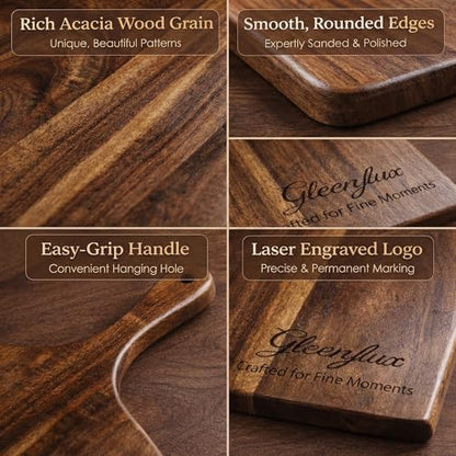 Charcuterie Board & Serving Tray with Handle, Large Acacia Wooden Cutting Board and Cheese Board Set for Serving, Appetizers, Entertaining & Housewarming Gift - size: 20 inch