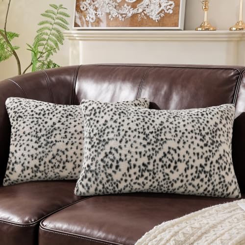 SYSLOON Faux Fur Cheetah Print Pillow Covers 20x12 Inch Set of 2, Leopard Print Decorative Pillow Covers Home Decor for Living Room Sofa & Bed, Cream - color: Cream, size: 20" x 12" (Pack of 2)
