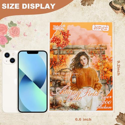 PET 20 Sheets 180 Pre-Cut Fall Stickers for Scrapbooking Landscape People Scrapbook Sticker Transparent Stickers for journali Scrapbook Supplies - color: Autumn
