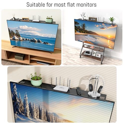 CABTE Adjustable Steel TV Top Shelf, Floating TV Stand, Universal Monitor Shelf for Soundbar, Game Console, Cable Box, Router Shelves (33.86X4.72inch) | Universal Monitor Shelf for Game Console, Cable Box, Router Shelves (33.86X4.72inch) - style: 33.86X4.