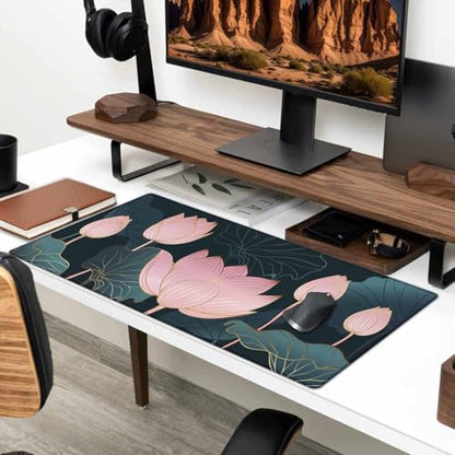 Large Gaming Mouse Pad with Stitched Edges, Lotus Flowers Desk Mat, Extended XL Keyboard Pad, Non-Slip Rubber Base Desk Pad for Keyboard and Mouse, 35.4X15.7 inch - color: Lotus Flowers, size: 35.4L x 15.7W inches