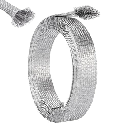 UNICRAFTALE 0.78" Wide Stainless Steel Braided Sleeving Braid 13.12 Feet Cable Wire Shielding Sleeve Ground Straps Protection Flat Metal Mesh Flexible Expandable Scalable Ribbon Wire for Protect Cable - size: 4m x 20mm