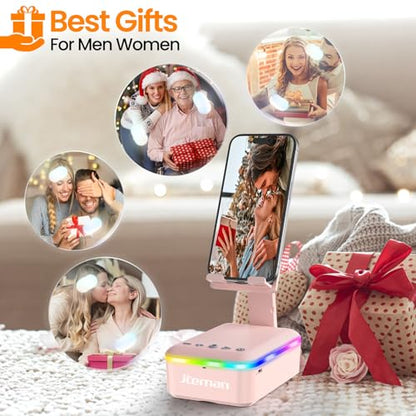 JTEMAN Gifts for Men Women,Cell Phone Stand with Bluetooth Speaker and LED Light,Cool Tech Gadgets,Unique Birthday Gifts for Men Husband Mom Dad-Pink - color: Pink