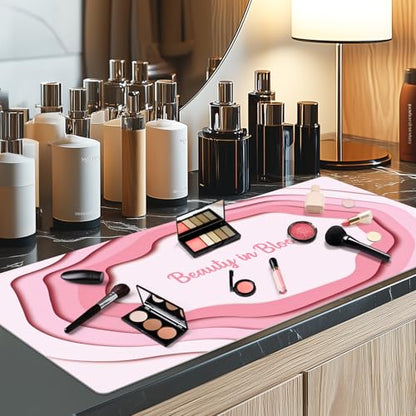 Dual-Sided PU Leather Desk Mat Blotter for Office, Home, Computer, Keyboard, Mouse, 15.7"x31.5" Large Non-Slip Writing Mat with Travel Storage Strap, Waterproof Easy to Clean (Pink Minimalist) - style: Pink Minimalist