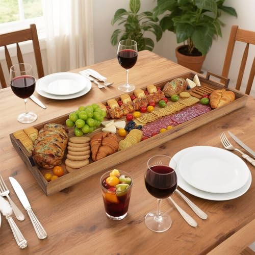 Large Charcuterie Board with Cheese Knife Set,36 x 12 Inch Acacia Wood Large Serving Tray with Handles,Long Wooden Serving Board with 30Pcs Wax Paper,3ft Extra Long Cheese Board - size: 36 Inches