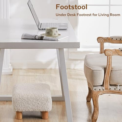 Small Foot Stool Ottoman, Sherpa Footstool Ottoman Foot Rest for Couch, Rectangle Footstools and Ottomans Small for Living Room, Entryway and Bedroom (White) - color: Sherpa White