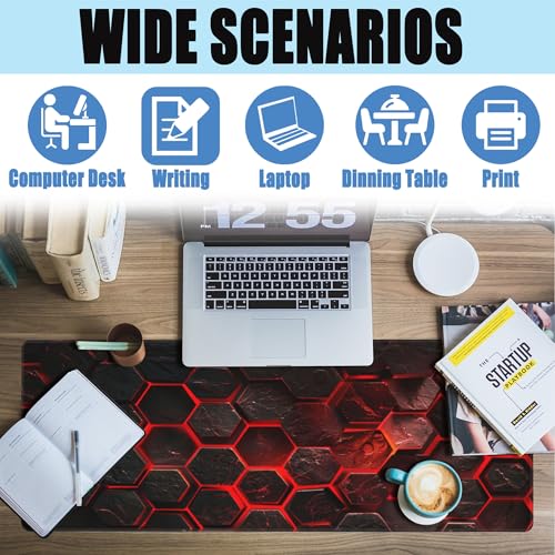 Large Gaming Mouse Pad for Desk,Red Honeycomb Science Technology Desk Mat,Honeycomb Hexagon Desk Pad,Extended Big Computer Keyboard Mouse Pad with Non-Slip Base Stitched Edges 31.5"x11.8" - color: Red Honeycomb Science Technology, size: XL-31.5"x11.8"