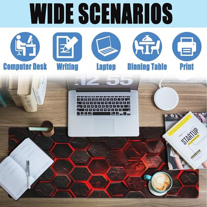 Large Gaming Mouse Pad for Desk,Red Honeycomb Science Technology Desk Mat,Honeycomb Hexagon Desk Pad,Extended Big Computer Keyboard Mouse Pad with Non-Slip Base Stitched Edges 31.5"x11.8" - color: Red Honeycomb Science Technology, size: XL-31.5"x11.8"