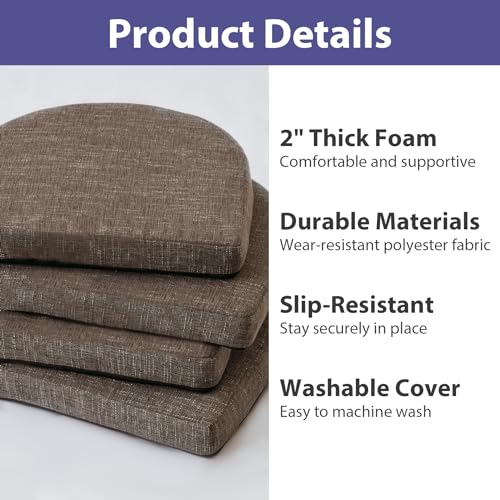 IPYNBAP Chair Cushions for Dining Chairs, Kitchen Chair Cushions, 16'' x 16'' x 2'', Non Slip Indoor Seat Cushions, Chair Pads for Dining Chairs with Ties & Removable Cover, Set of 4, Brown - color: Brown, size: 4 Count(Pack of 1)