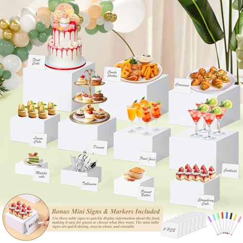 11 Pcs Buffet Risers and Stands with Mini Table Sign and Makers, Food Risers for Buffet Table Display Stand for Party Catering Dessert Jewelry Collectible (10" 9" 8" 7.5" 6.8" 6" 5" 5" 4" 4" 3") - color: 10"9" 8" 7.5" 6.8" 6" 5" 5" 4" 4" 3"