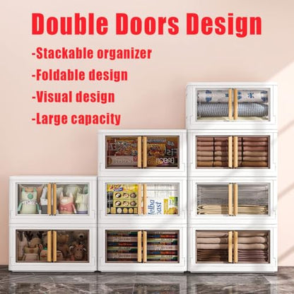 3 Storage Bins with 3 Lids, 78 Qt White Closet Organizers and Storage, 3 Packs Stackable Storage Bins with Wheels,Double Door Collapsible Storage for Home and Office,White