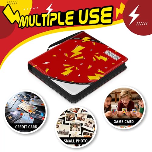 Trading Card Binder 4 Pocket,400 Pocket Card Collection Binder with 50 Removable Sleeves,PU Waterproof Top Card Book,3-Ring Zipper Collectible Trading Card Album for MTG/TCG/Card Holder Gift（Red） - color: Red, size: Small